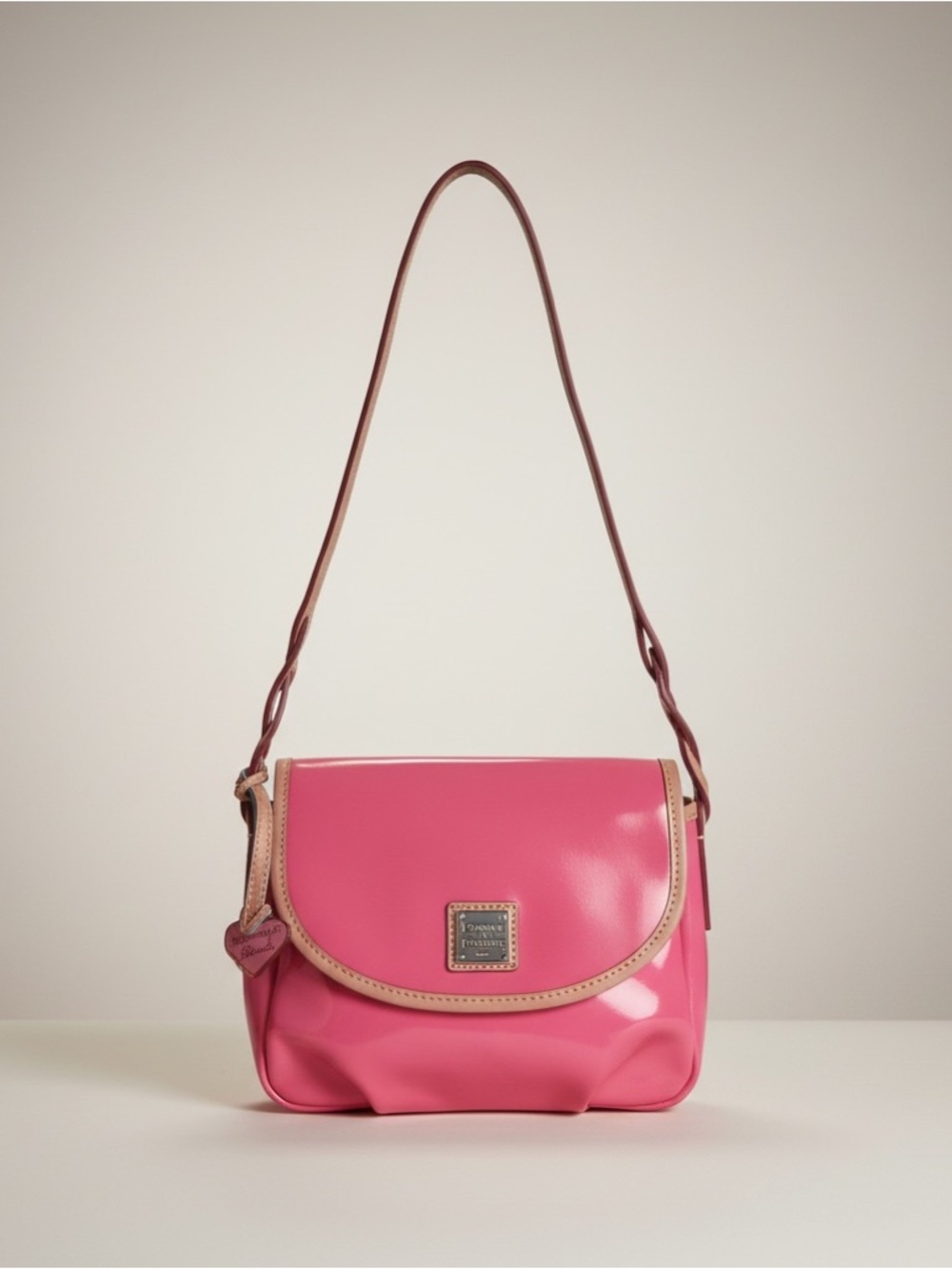 Dooney & Bourke Pink Patent Leather Shoulder Bag Red Lining Heart Charm Y2K